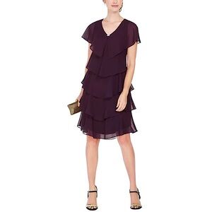 SLNY Tiered Rhinestone Capelet Dress in Fig Size 14 NWT